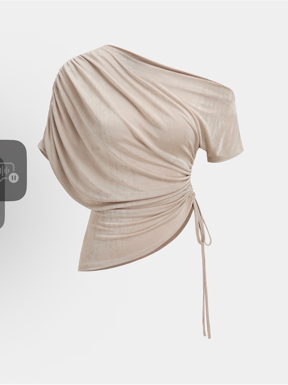 Commense One-Shoulder Ruched Side-Tie Top - Light Beige